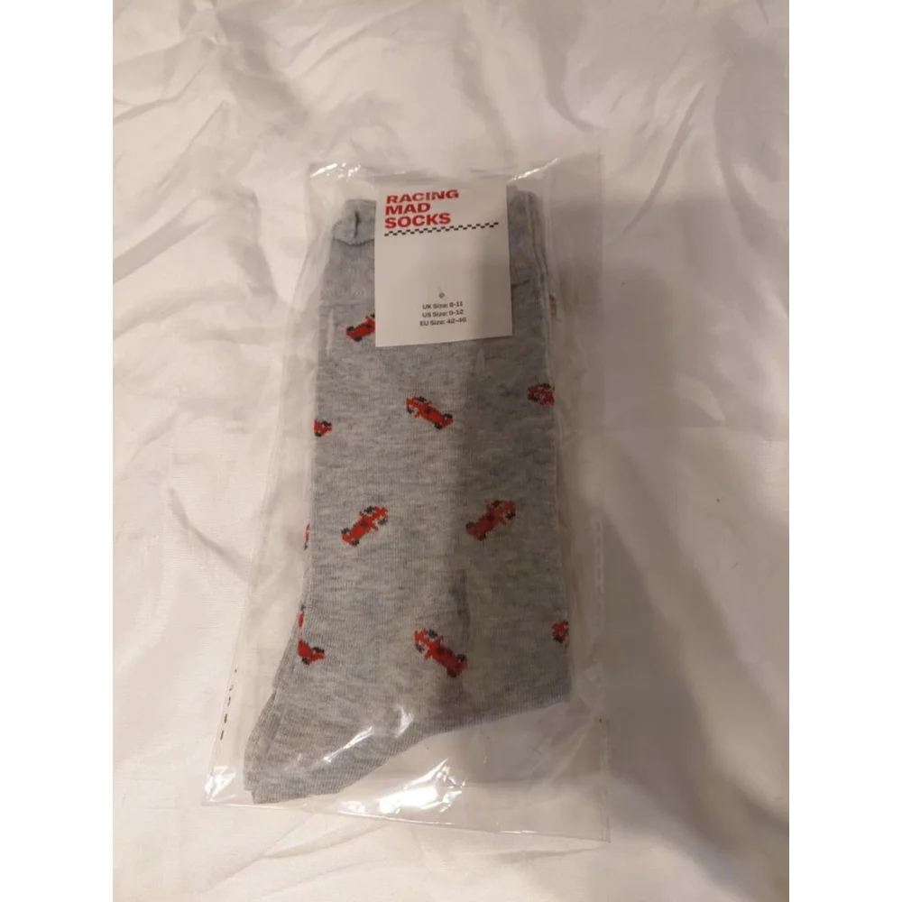 Racing Car Socks - Funny F1 Socks - F1 Gift for Men - 1 Pair Size 9-12 Grey